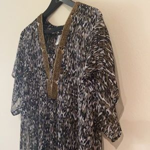 Badgley Mischka Lizard Print Sheer Top